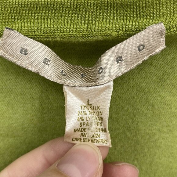 Belford Green Scoop Neck Silk Sweater Button Sleeves Vintage Y2K Womens Large - Picture 2 of 5